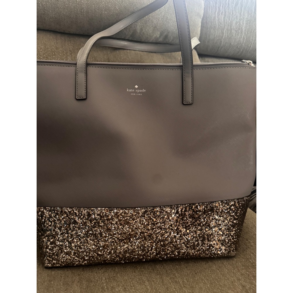 Kate Spade Tote Bag Womens Medium Grey Good Glitter Saffiano Leather Zip Top